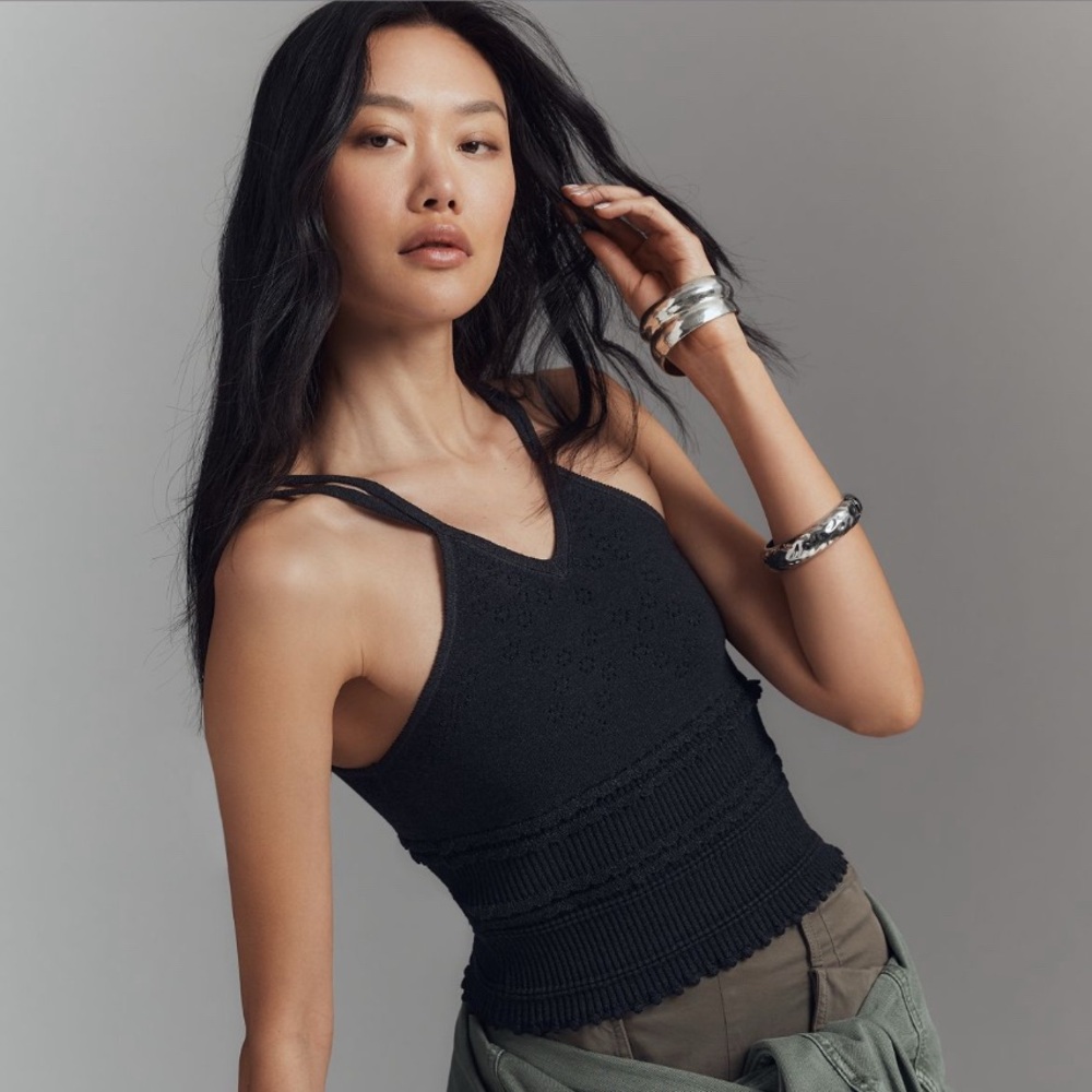 Anthropologie Women’s tank top XS NWT Knit V-Neck Linen Blend black